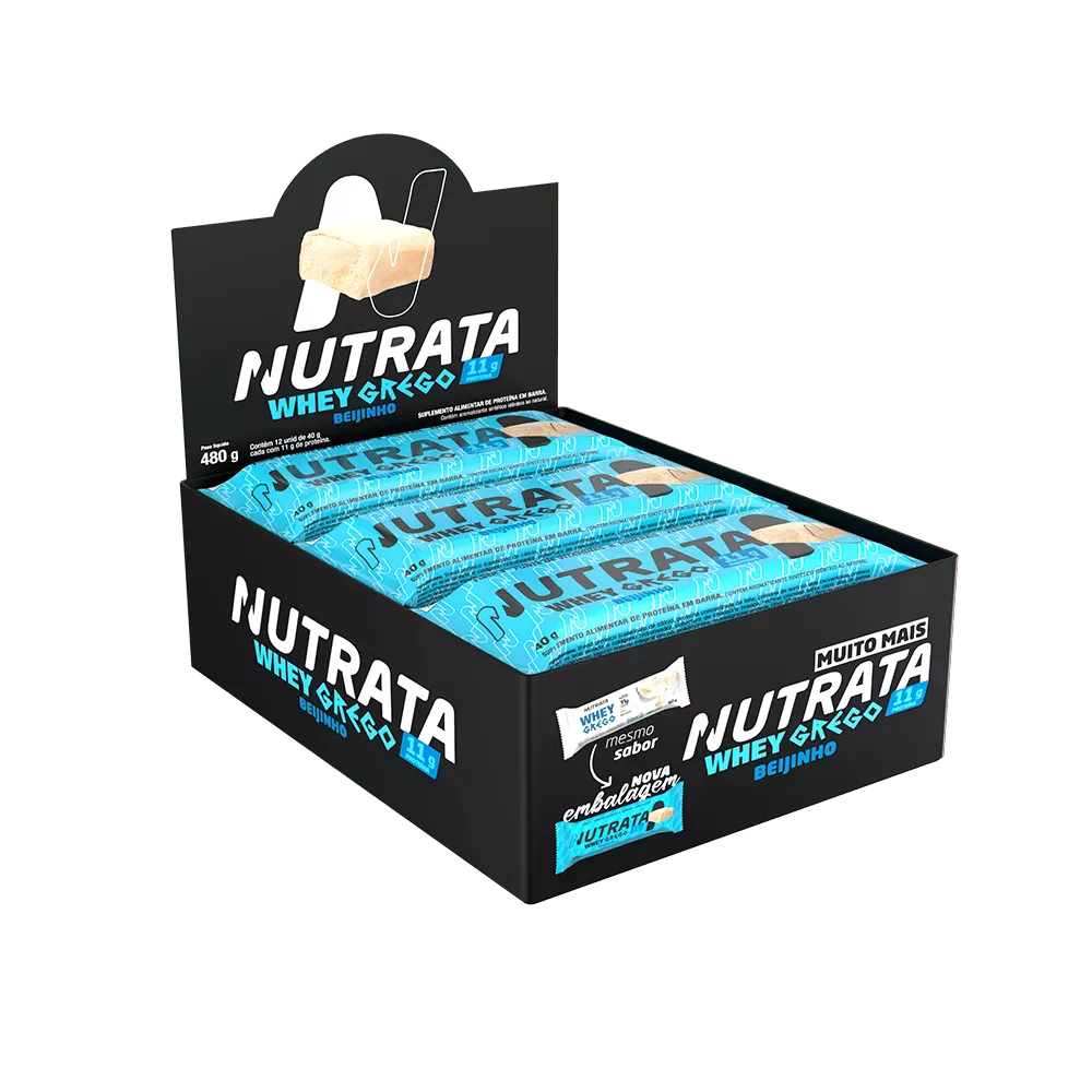 Whey Grego Bar Sabor Beijinho Nutrata Display 12 Unidades