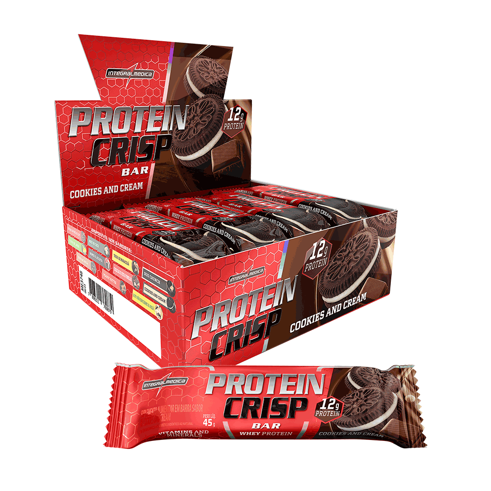 Crisp Bar Cookies and Cream Integralmedica - Caixa 12 Unidades