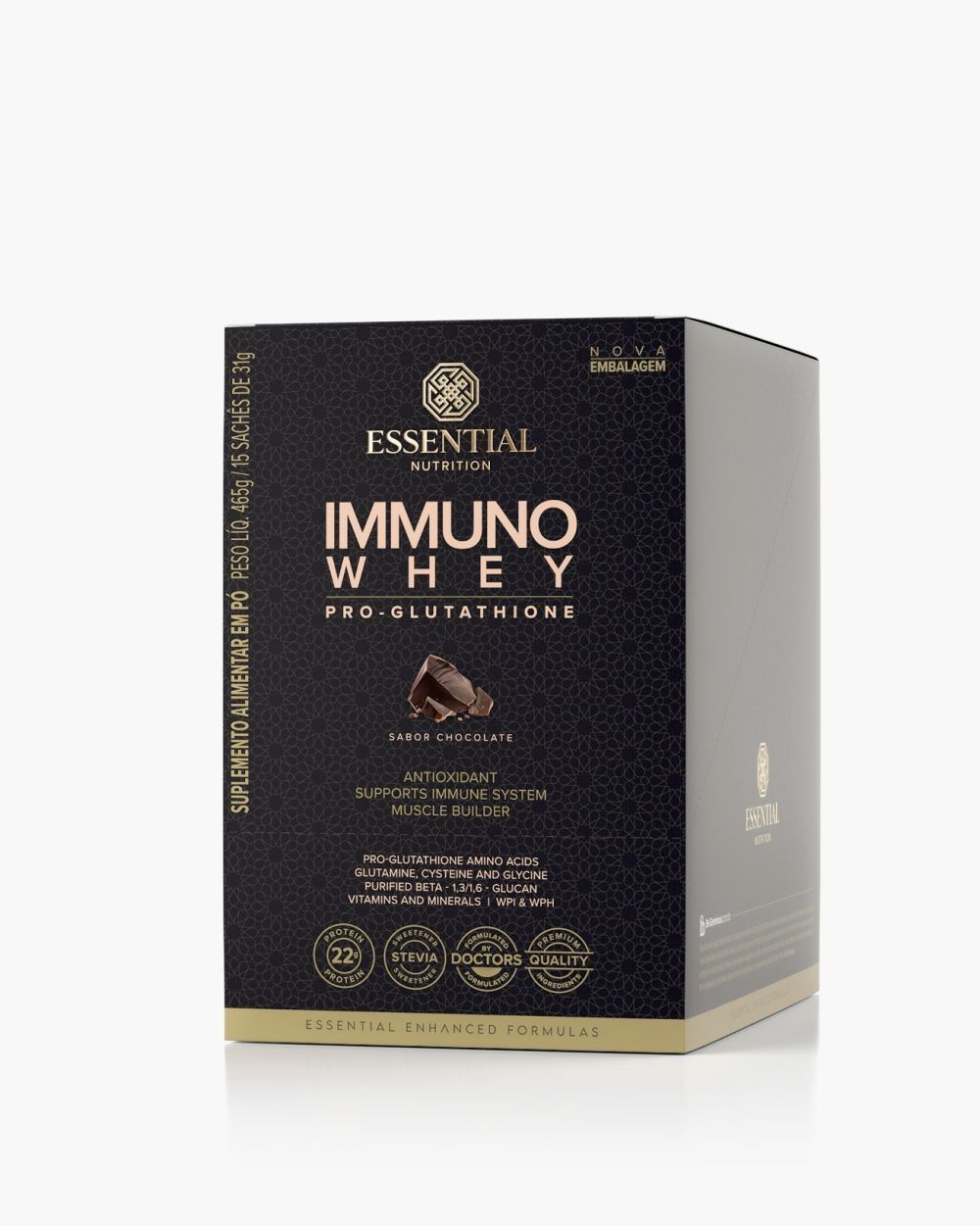 Immuno Whey Chocolate Essential Nutrition 465g (15 sachês de 31g)