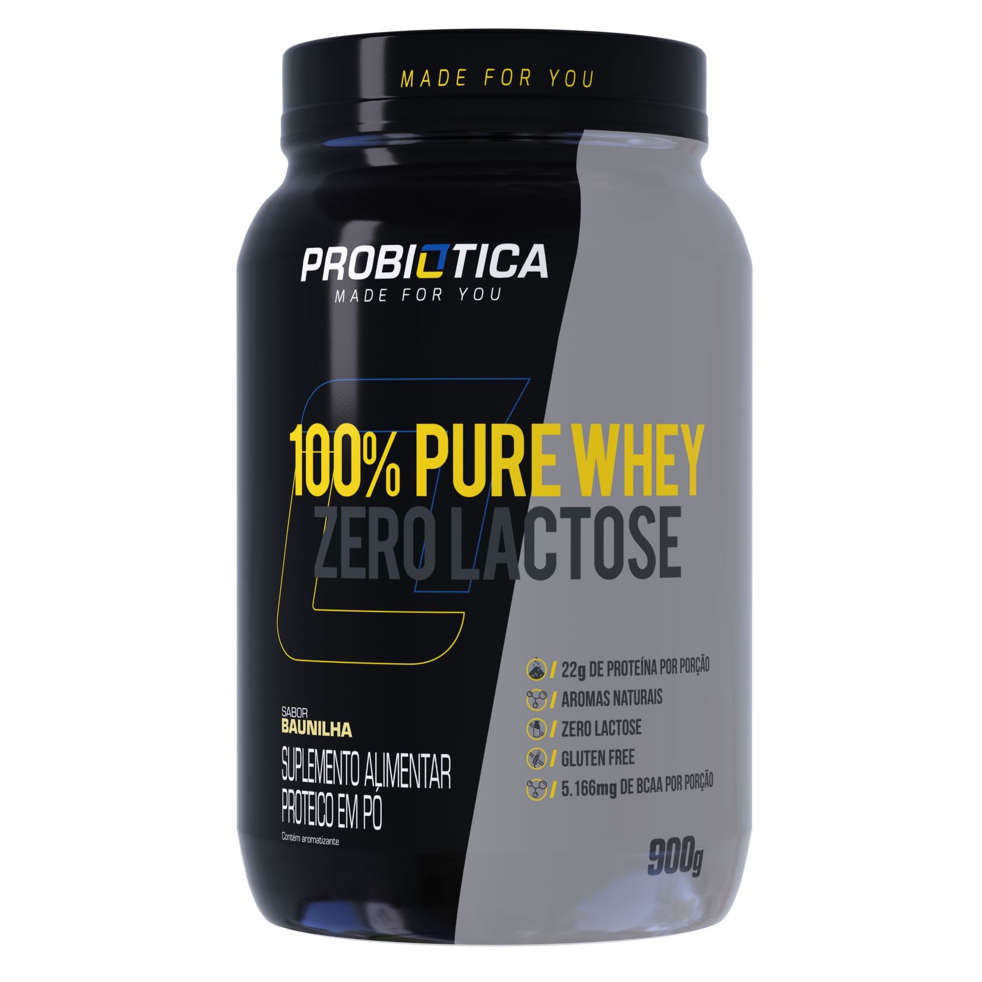 100% Pure Whey Zero Lactose Baunilha Probiótica 900 g Pote