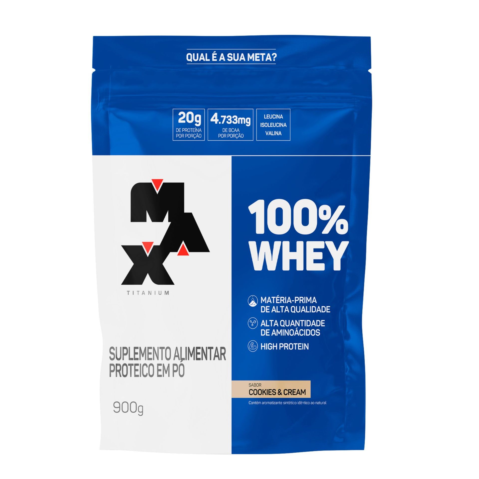 100% Whey Cookies & Cream Max Titanium Refil 900g