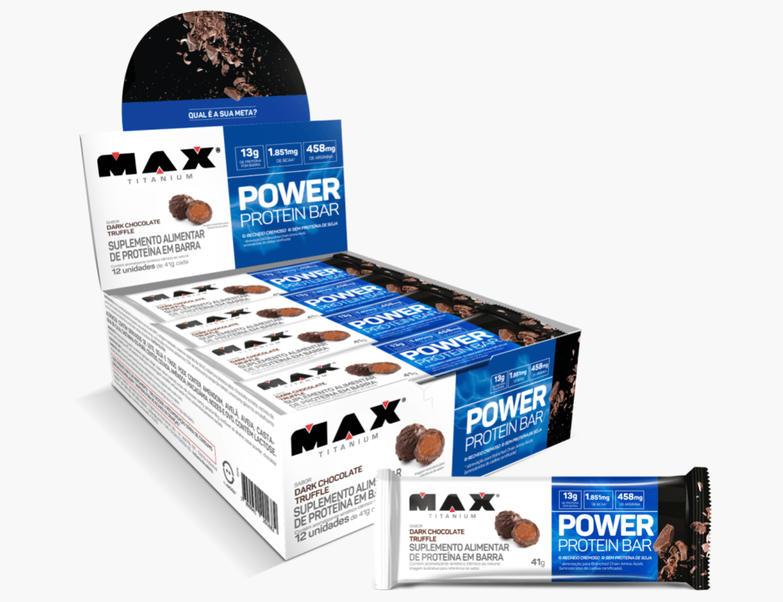Power Protein Bar Dark Chocolate Truffle Max Titanium - 12 unidades