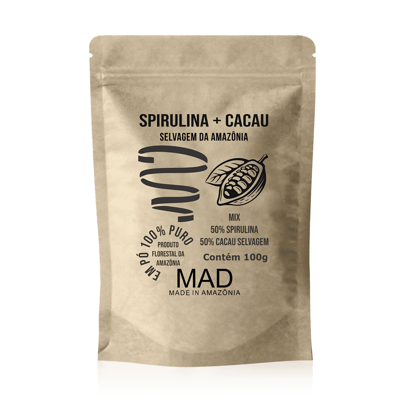 Spirulina com Cacau Selvagem da Amazônia MAD 100g