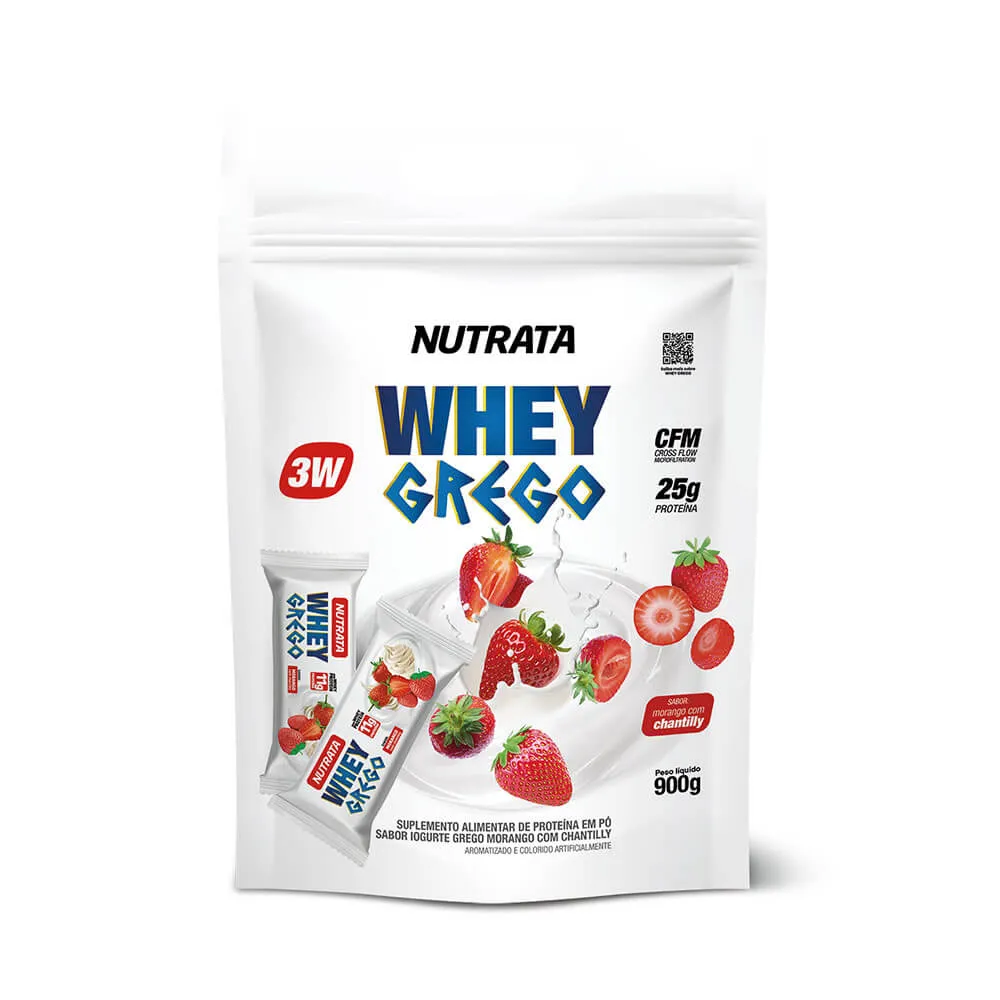 Whey 3W Grego Morango com Chantilly Nutrata 900 g Refil