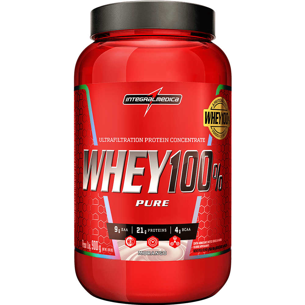 Whey Protein Concentrado 100% Puro Morango Integralmedica 900g Pote