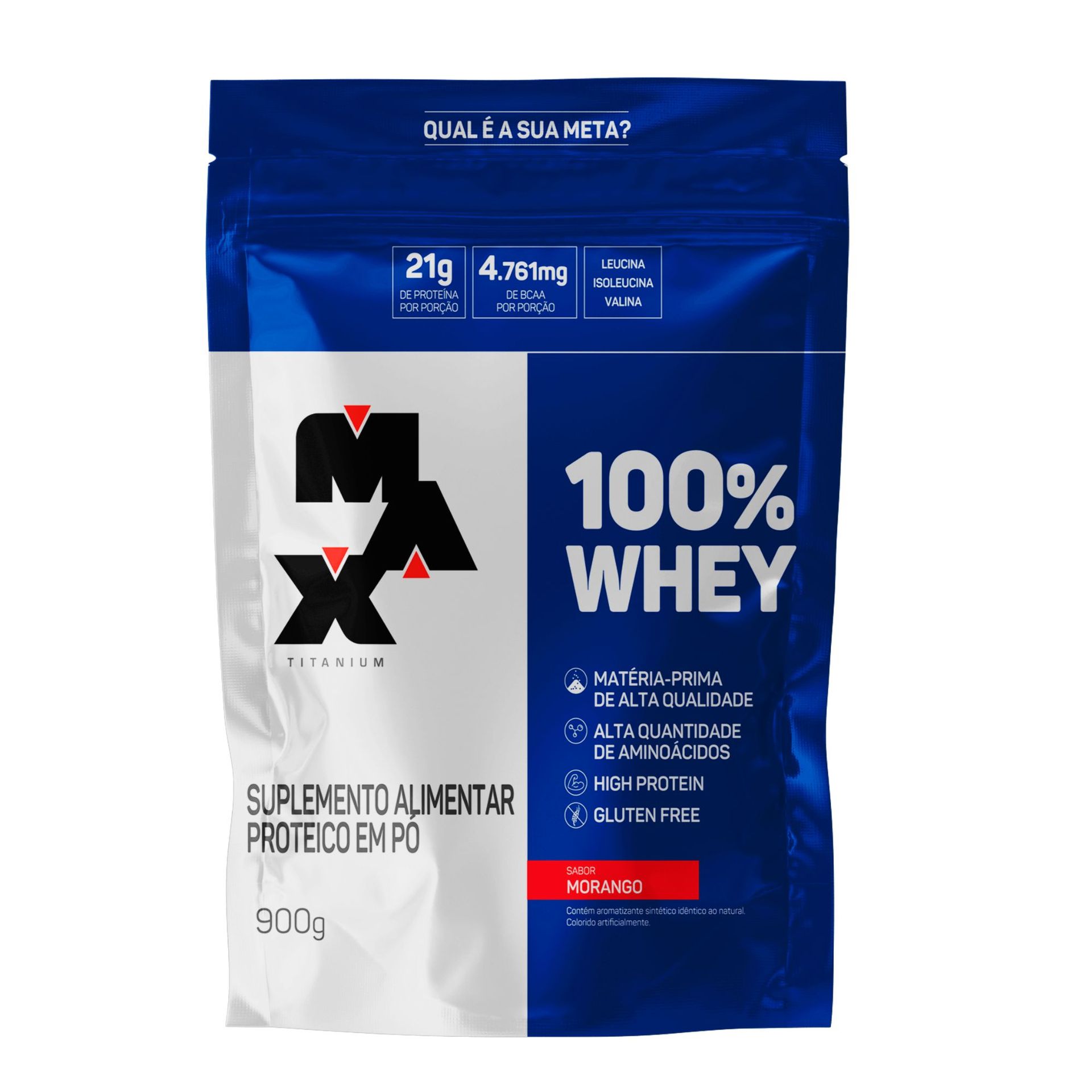 100% Whey Morango Max Titanium Refil 900g