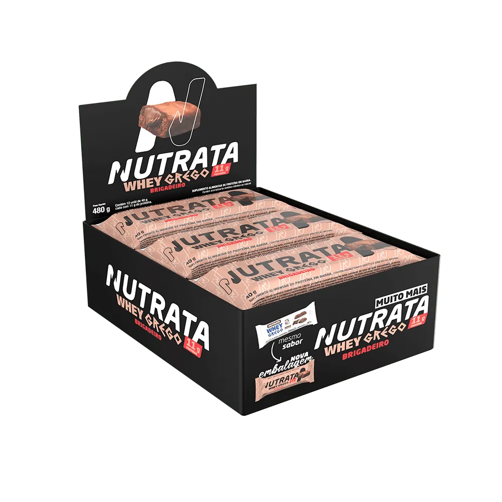 Whey Grego Bar Sabor Brigadeiro Nutrata Display 12 Unidades