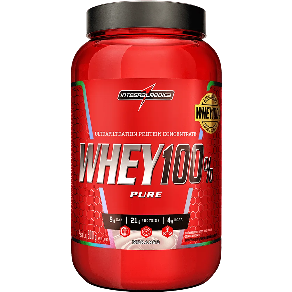 Whey Protein Concentrado 100% Puro Morango Integralmedica 900g Pote