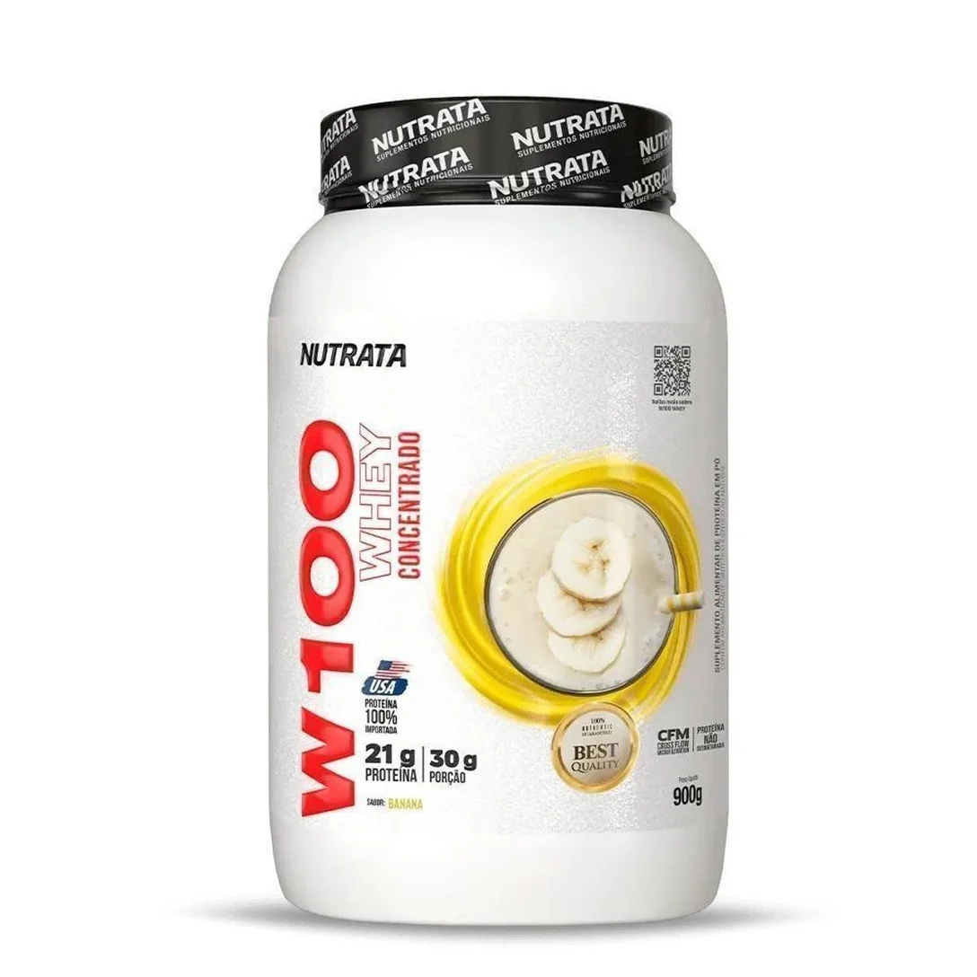 W100 Whey Protein Nutrata Sabor Banana 900g Pote