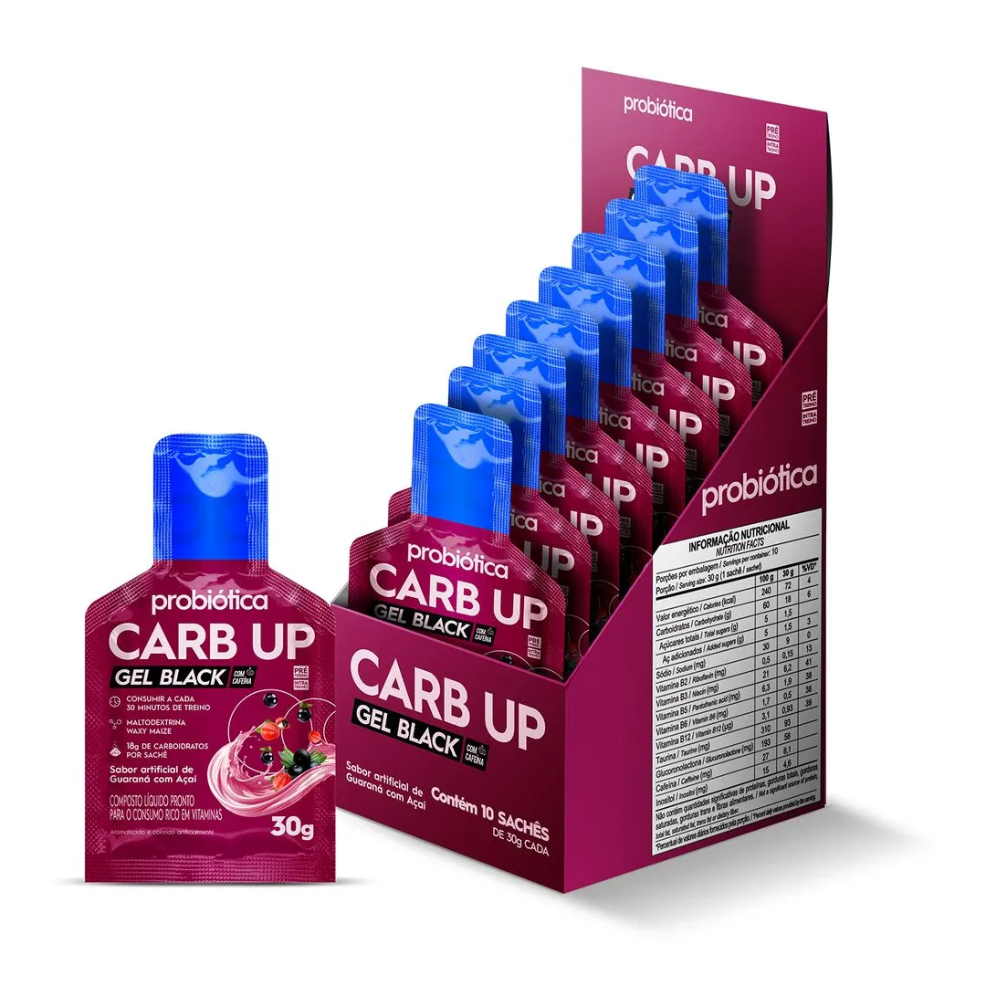 Carb Up Gel Black Probiótica Sabor Guaraná com Açaí Display 10 Sachês