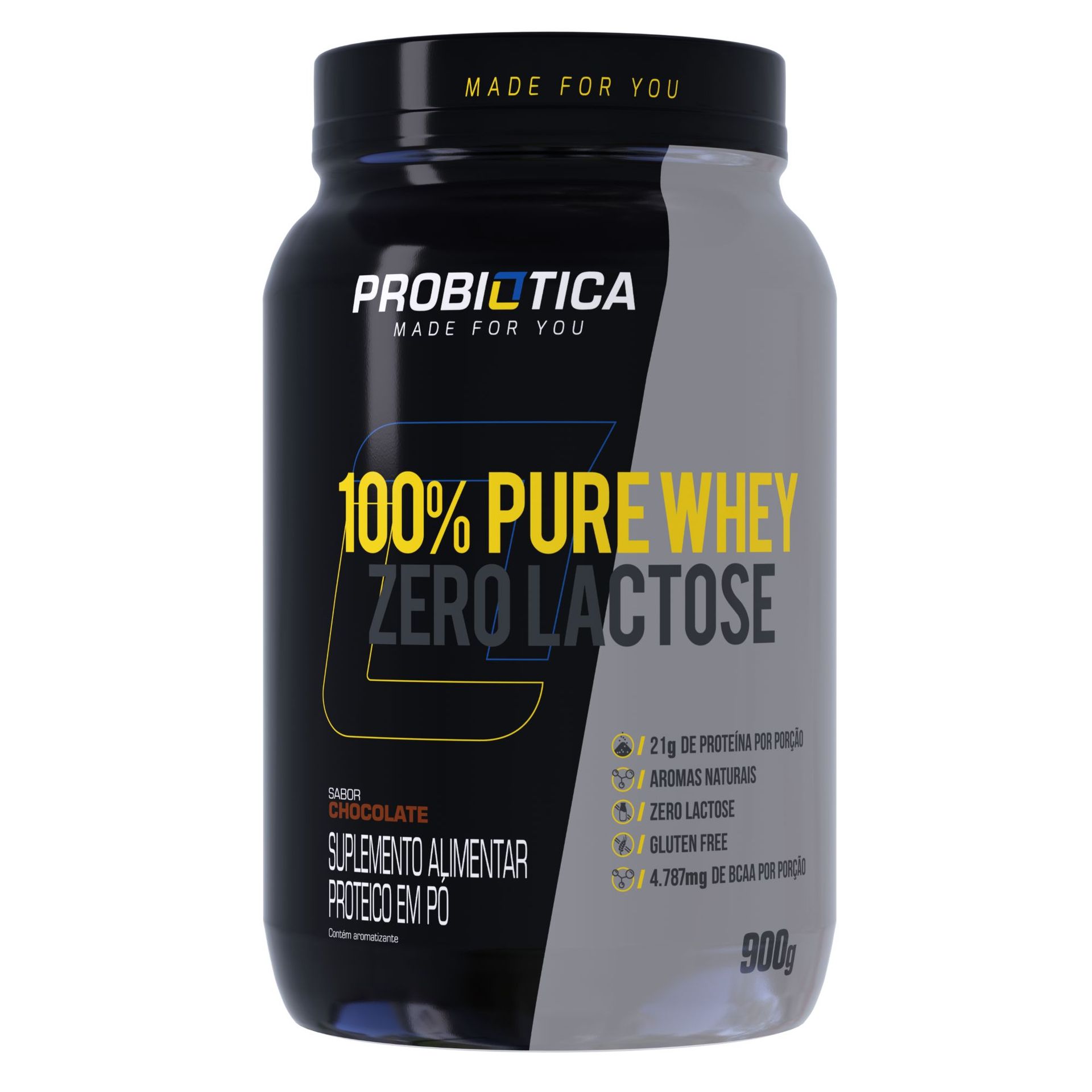 100% Pure Whey Zero Lactose Chocolate Probiótica 900 g Pote