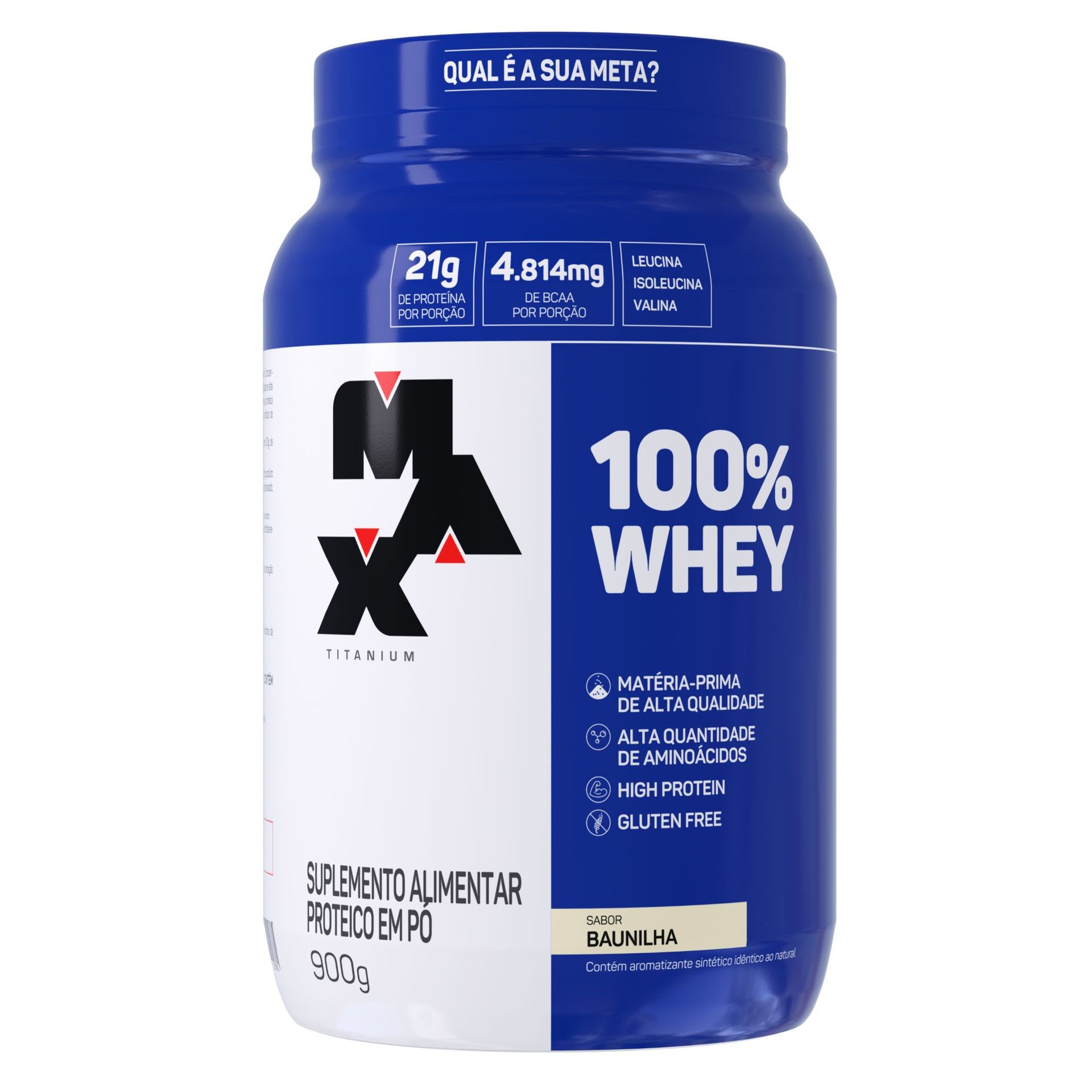 100% Whey Baunilha Max Titanium Pote 900g