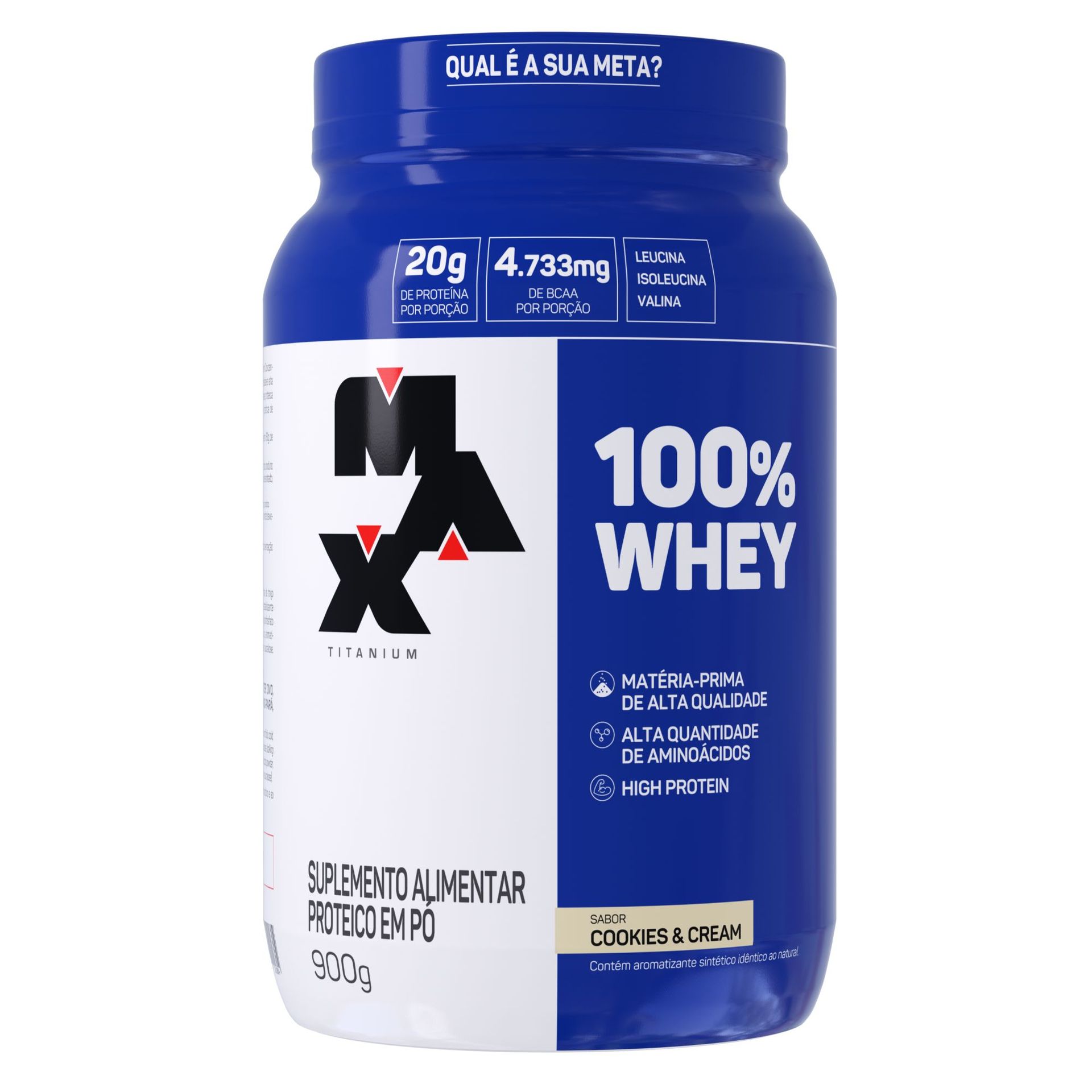 100% Whey Cookies & Cream Max Titanium Pote 900g