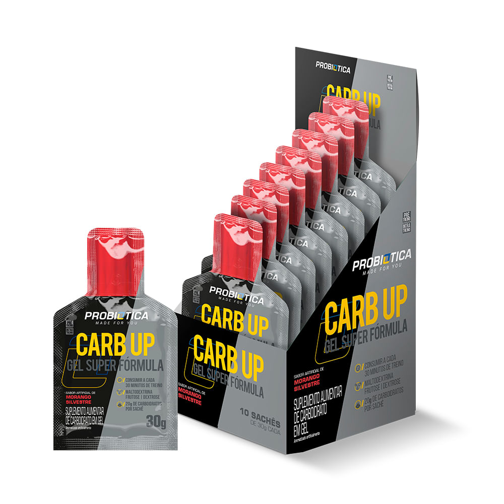 Carb Up Gel Super Fórmula Morango Silvestre Probiótica Display 10 Sachês