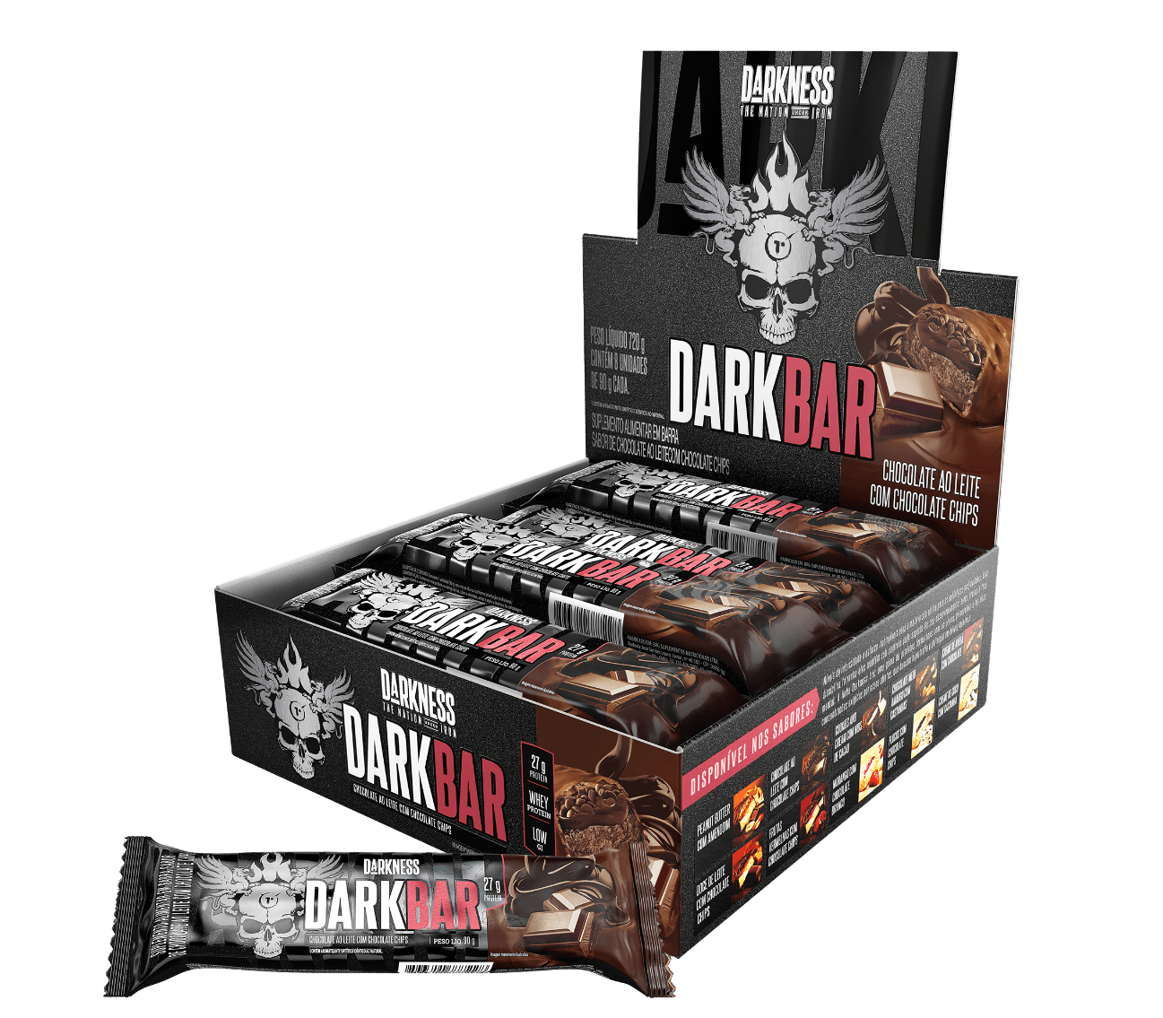Dark Bar Chocolate ao Leite com Chocolate e Chips Darkness 8 Unidades