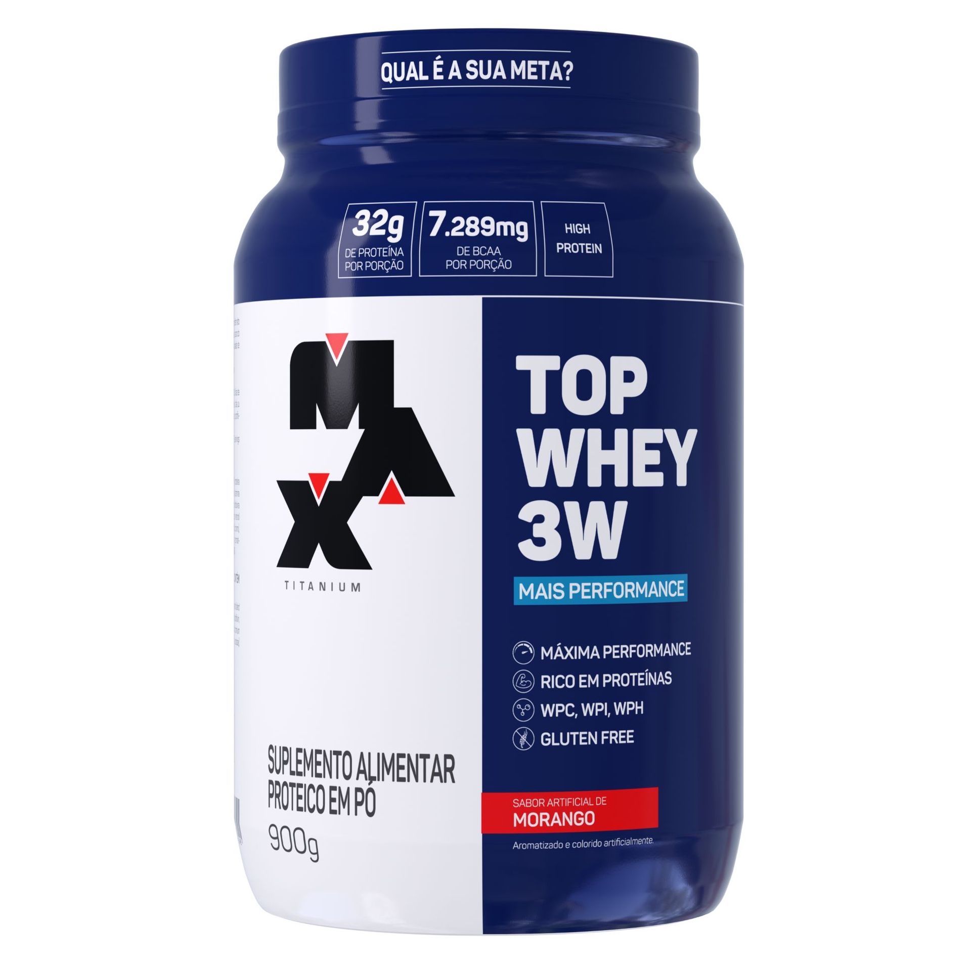 Top Whey 3W + Performance Morango Max Titanium 900g