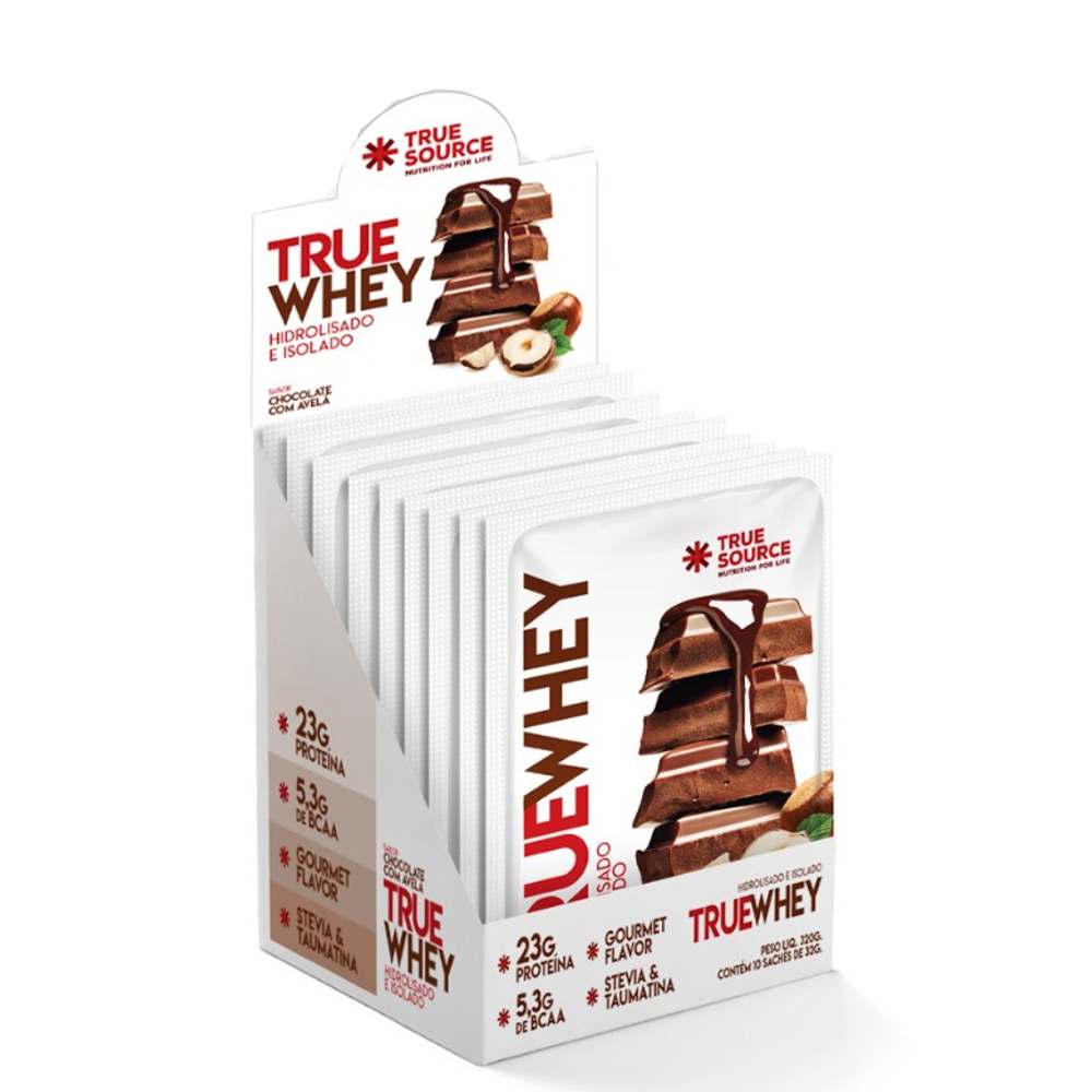 True Whey Protein Chocolate com Avelã Display 10 Sachês 32g True Source