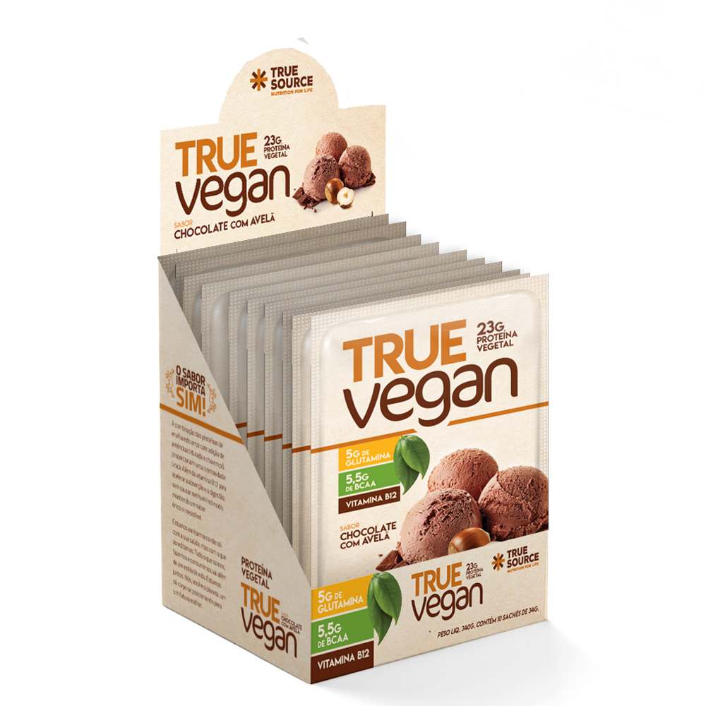 True Whey Protein Vegan Chocolate com Avelã Display 10 Sachês 32g True Source