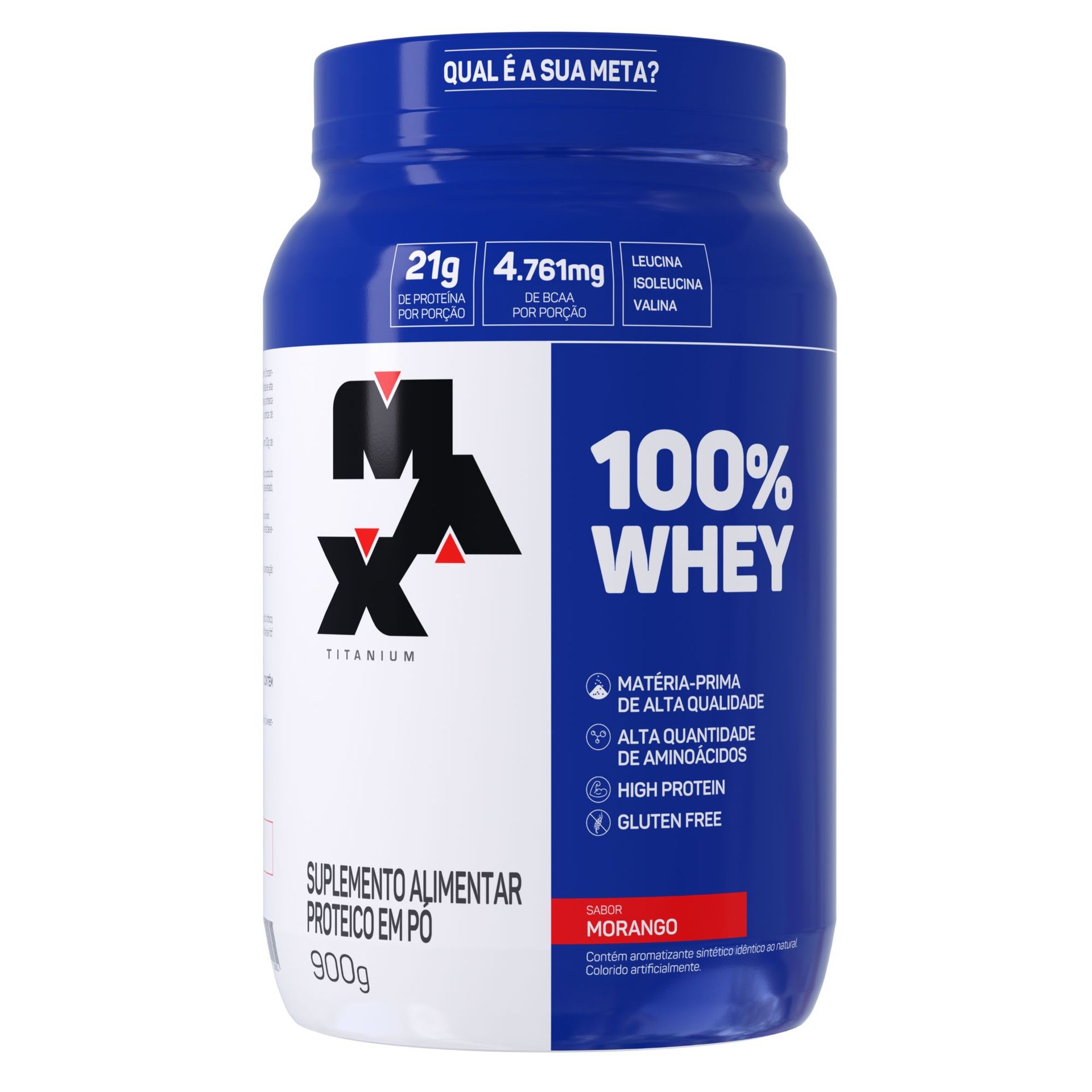 100% Whey Morango Max Titanium Pote 900g