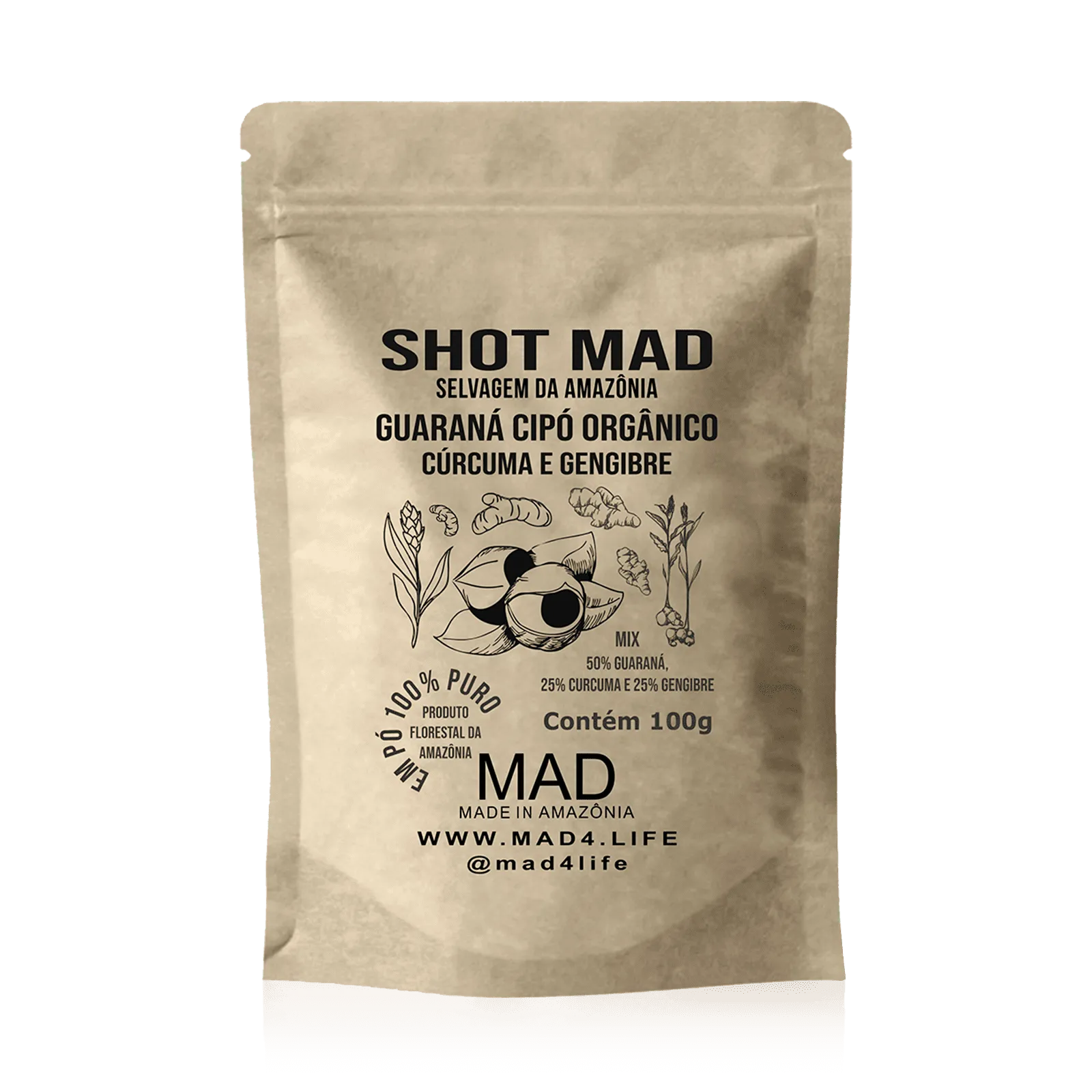 Shot com Guaraná Cipó, Cúrcuma e Gengibre MAD 100g