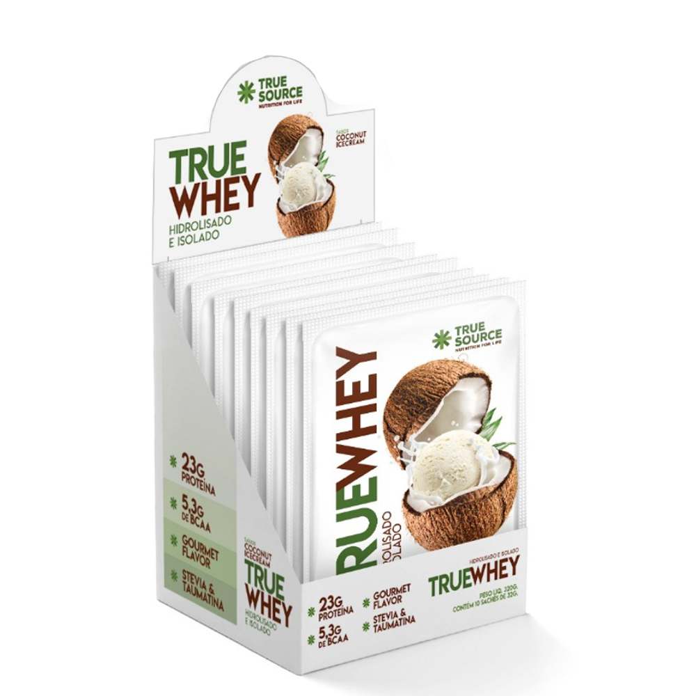 True Whey Protein Coconut Ice Cream Display 10 Sachês 32g True Source