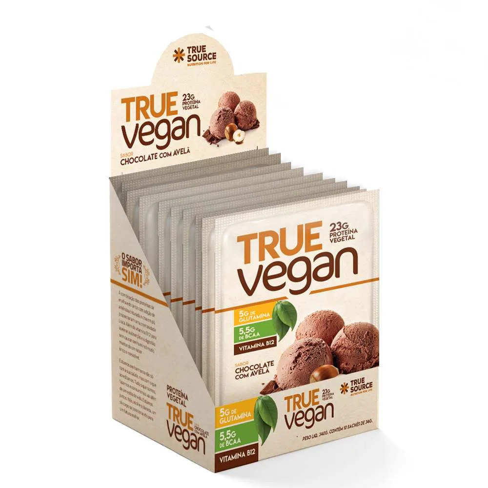 True Whey Protein Vegan Chocolate com Avelã Display 10 Sachês 32g True Source