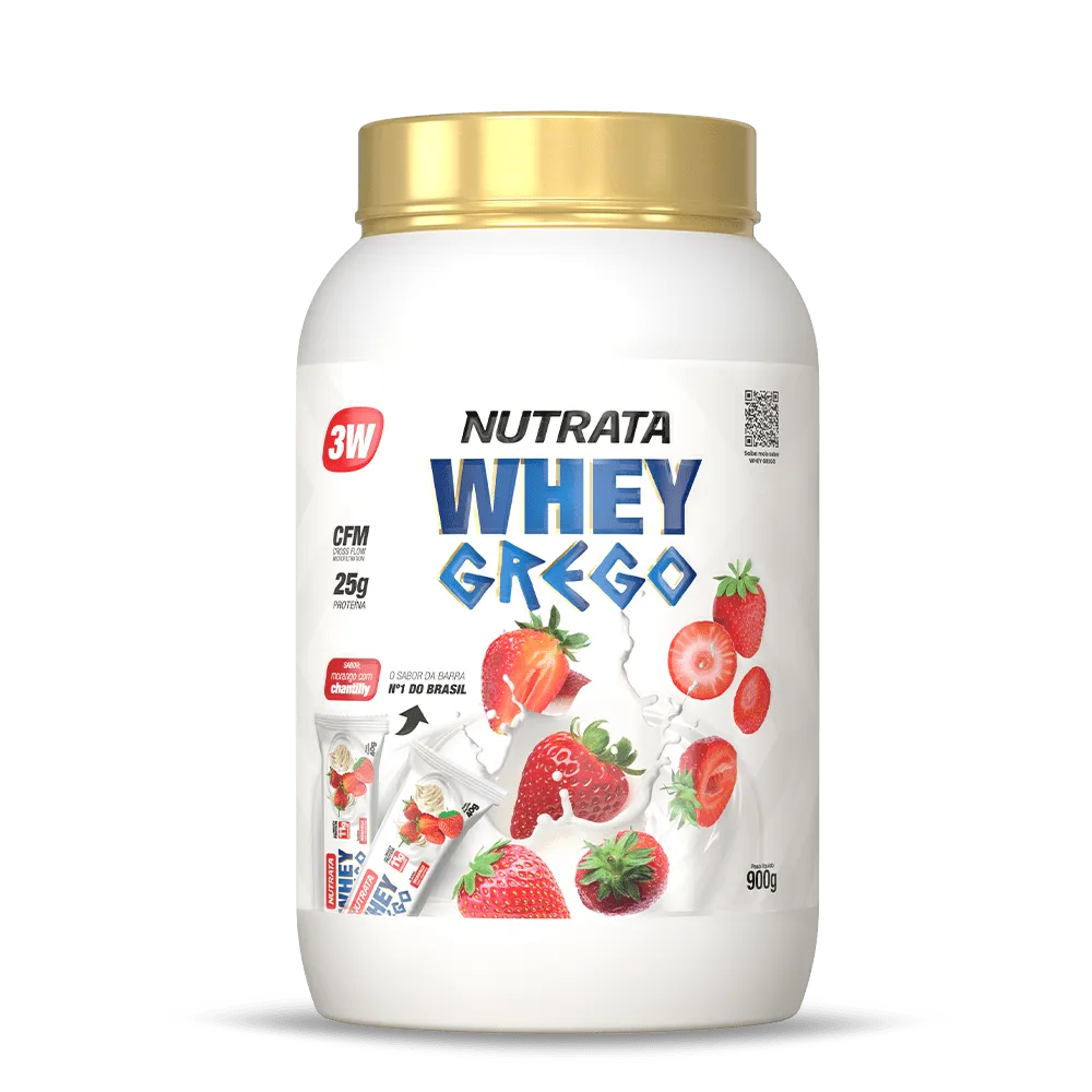 Whey 3W Grego Morango Chantilly Nutrata 900 g Pote