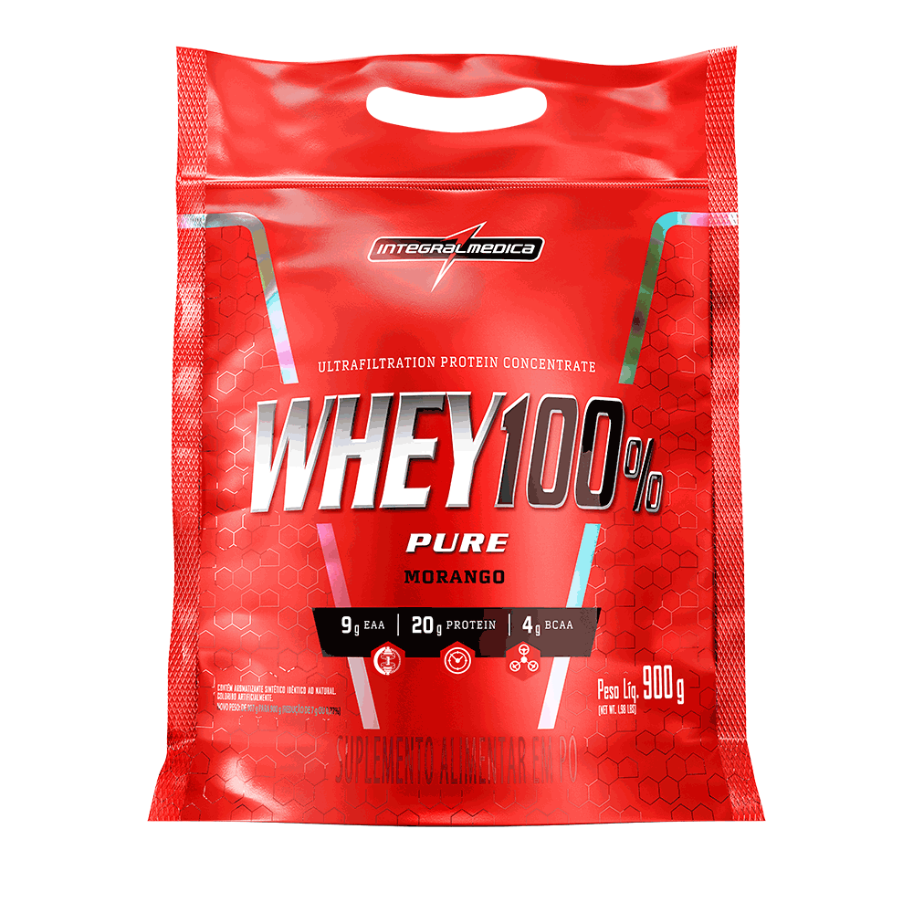 Whey Protein Concentrado 100% Puro Morango Integralmedica 900g Refil