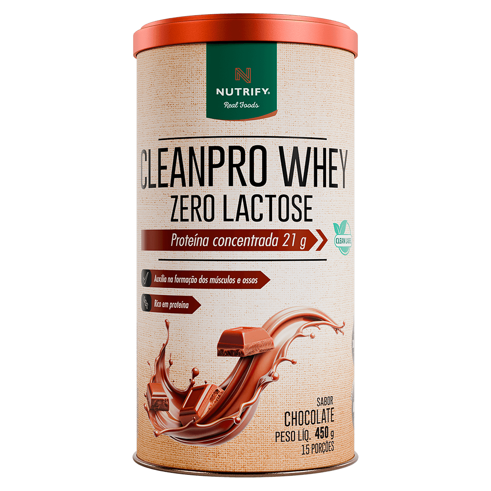 CleanPro Whey Zero Lactose Nutrify Sabor Chocolate 450g