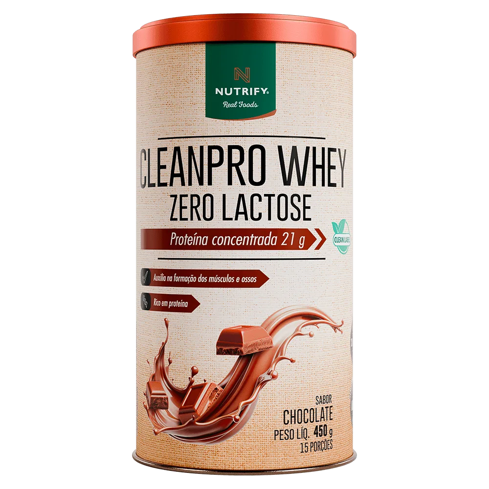CleanPro Whey Zero Lactose Nutrify Sabor Chocolate 450g