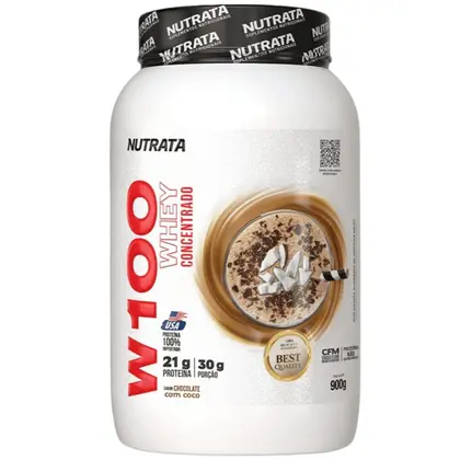 W100 Whey Protein Nutrata Sabor Chocolate com Coco 900g Pote