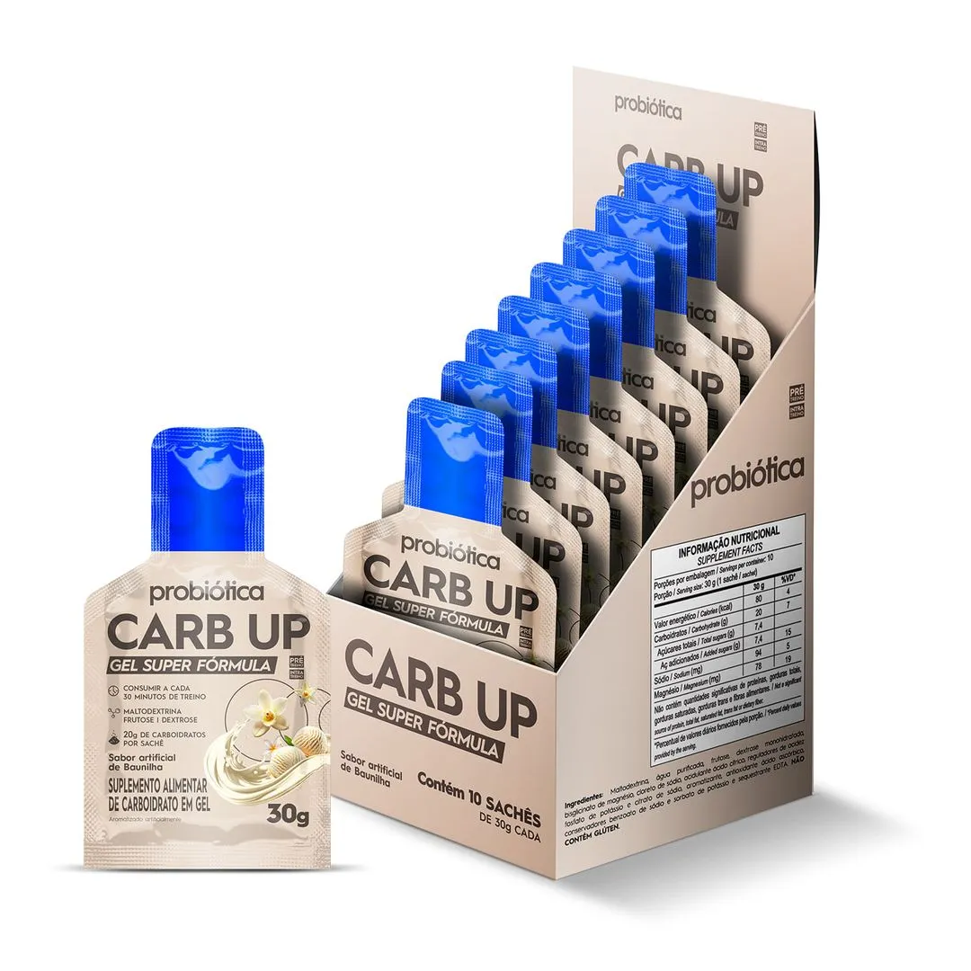 Carb Up Gel Probiótica Super Fórmula Sabor Baunilha Display 10 Sachês