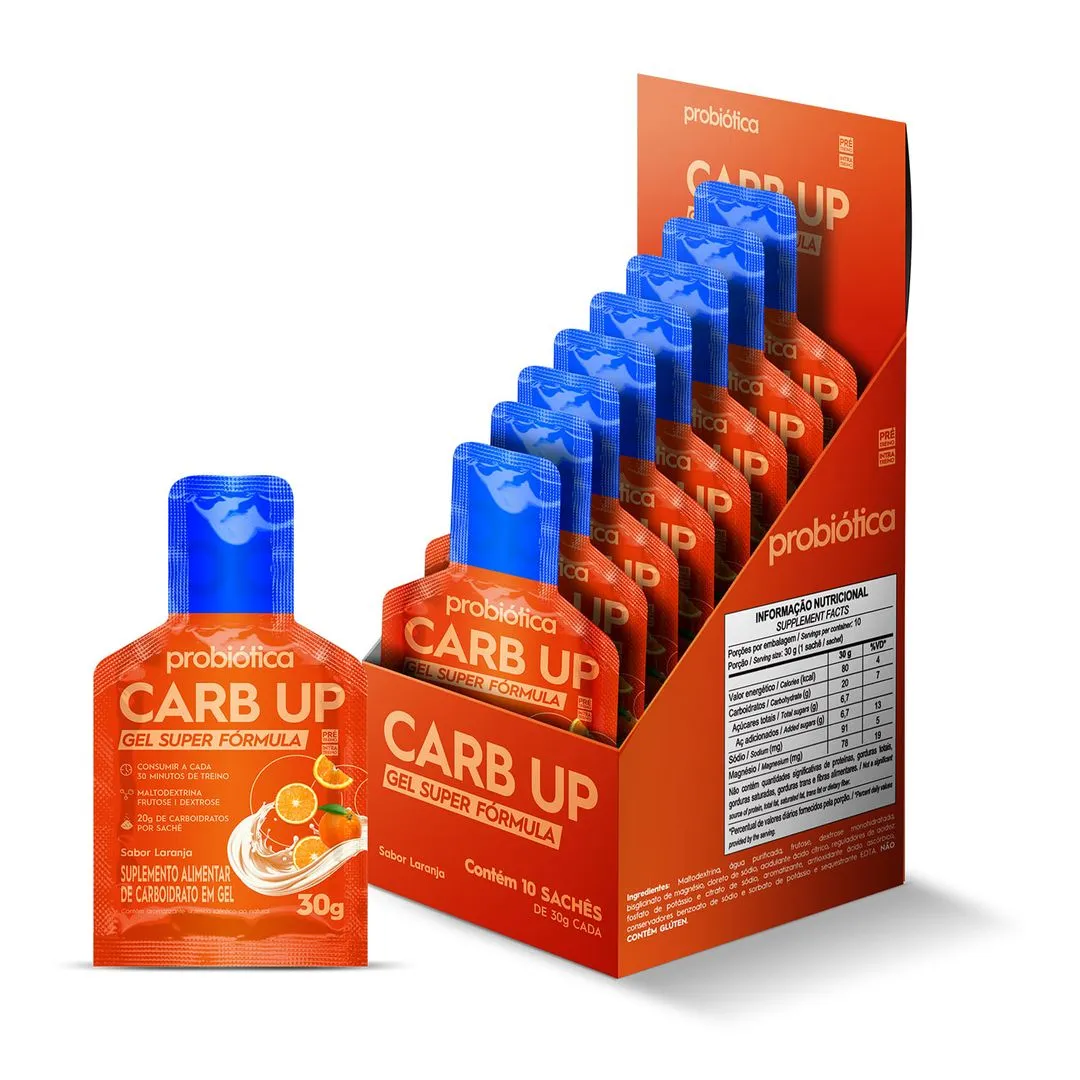 Carb Up Gel Probiótica Super Fórmula Sabor Laranja Display 10 Sachês