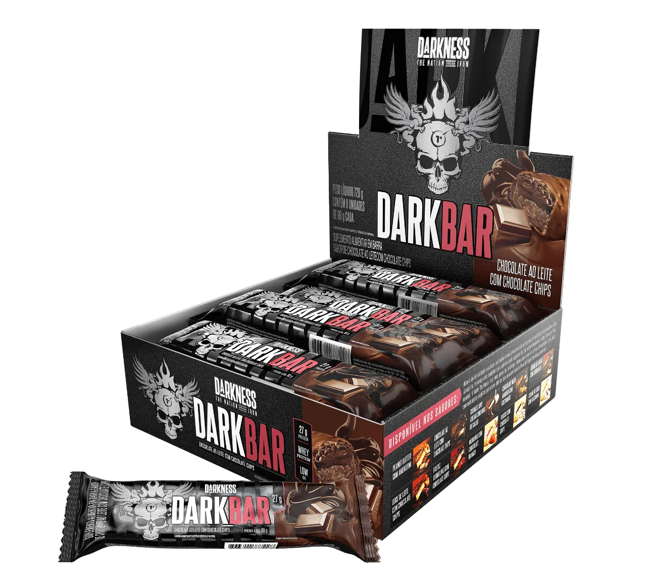 Dark Bar Chocolate ao Leite com Chocolate e Chips Darkness 8 Unidades