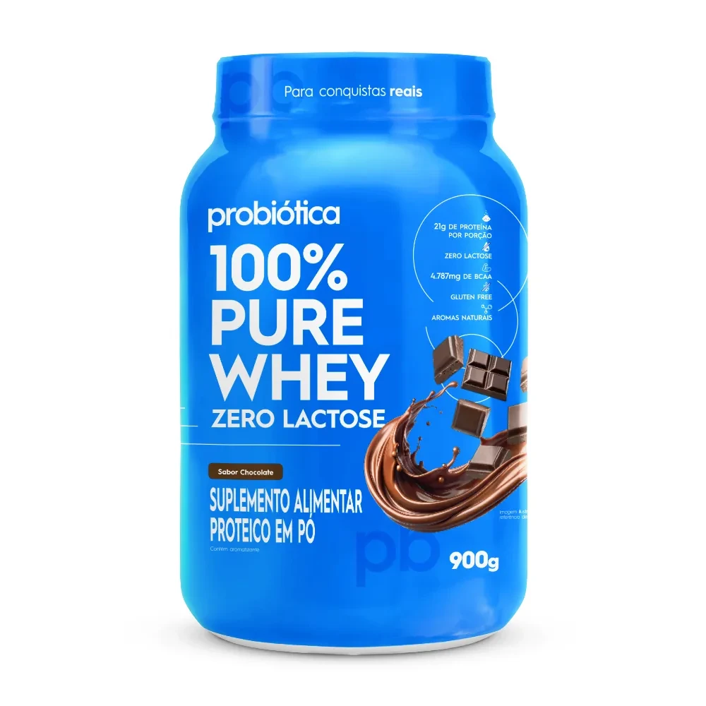 100% Pure Whey Zero Lactose Chocolate Probiótica 900g Pote