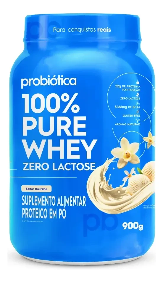 100% Pure Whey Zero Lactose Baunilha Probiótica 900 g Pote