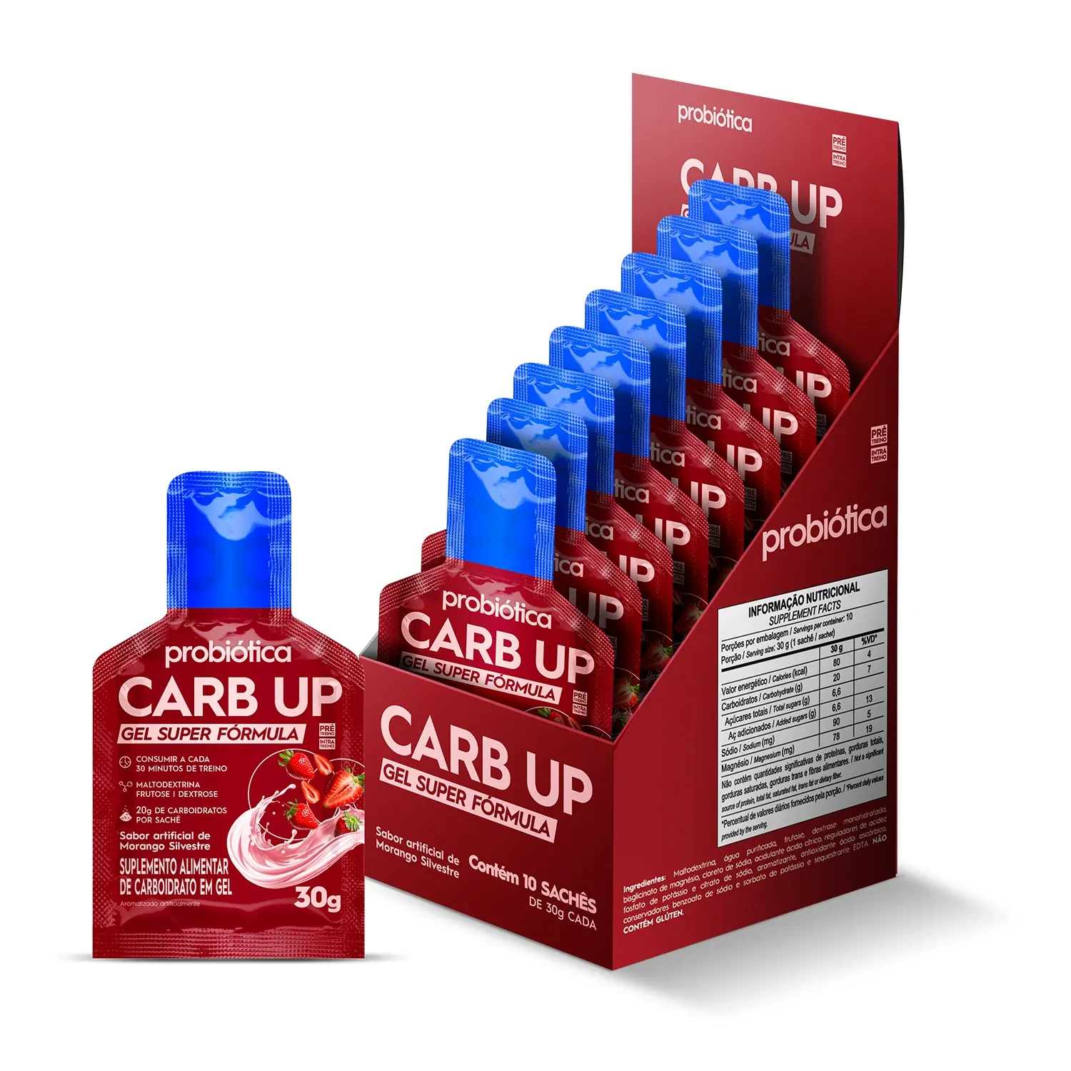 Carb Up Gel Super Fórmula Morango Silvestre Probiótica Display 10 Sachês