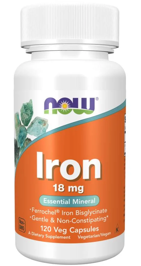 Bisglicinato de Ferro 18 mg Now Foods 120 Cápsulas
